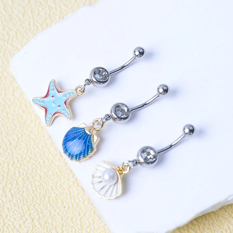 New Ocean Series Sweet Belly Button Ring, Shell &Pearl