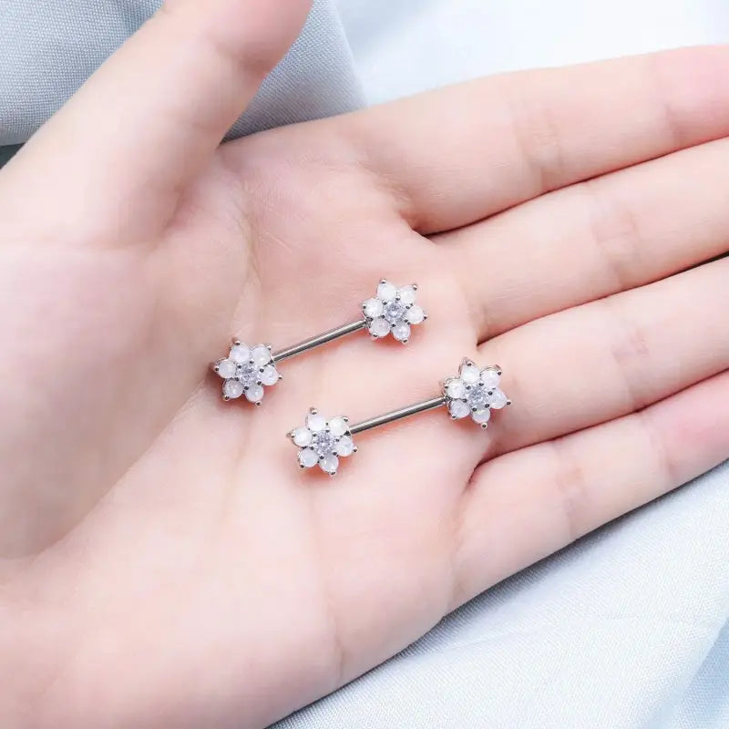 14G Opal Flower Nipple Barbell – Women’s Piercing Jewelry