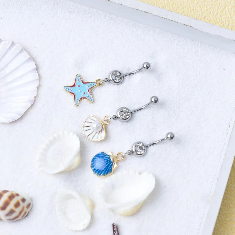 New Ocean Series Sweet Belly Button Ring, Shell &Pearl