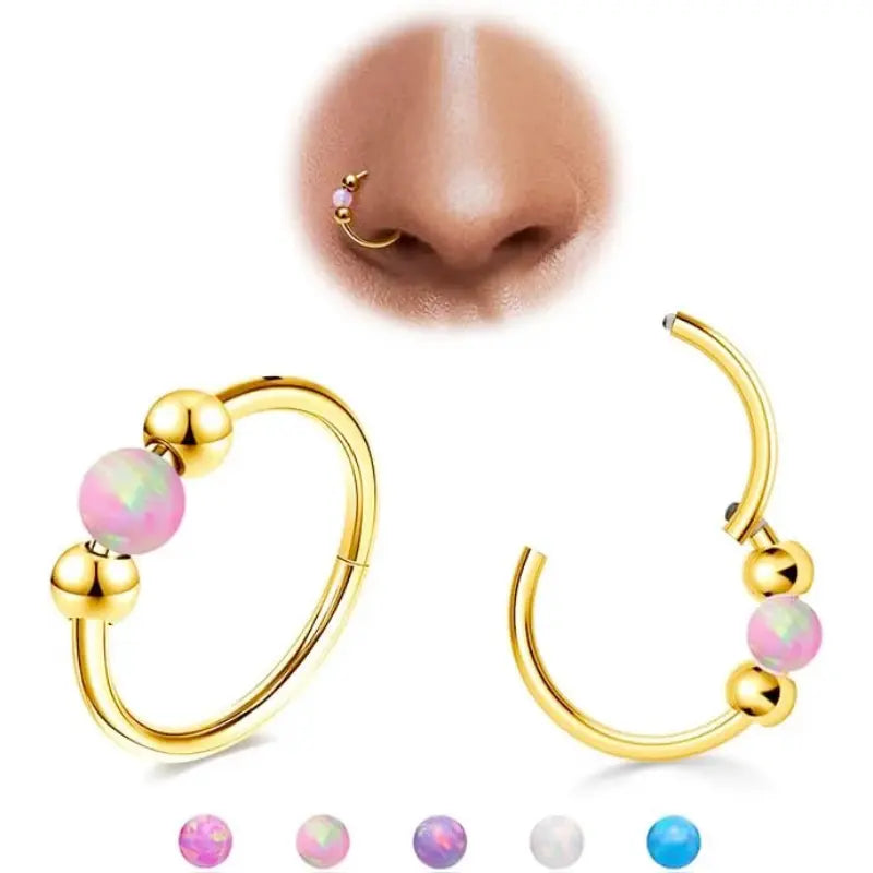 2pcs 18G Opal Nose Rings – G23 Titanium Piercing Jewelry Set