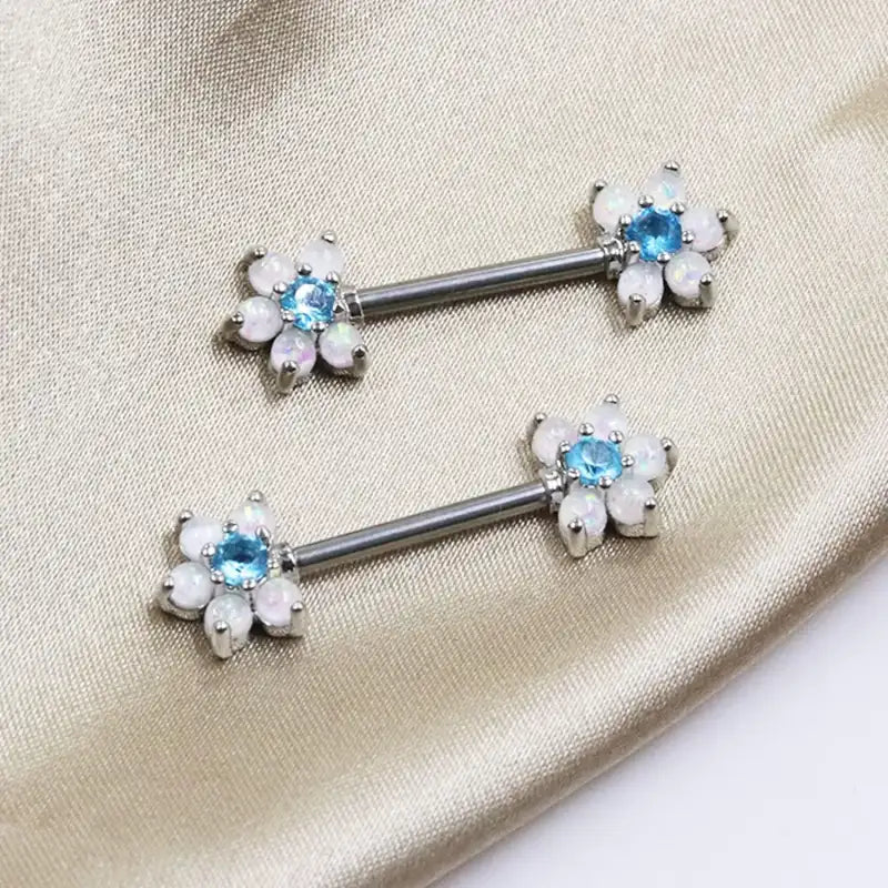 14G Opal Flower Nipple Barbell – Women’s Piercing Jewelry
