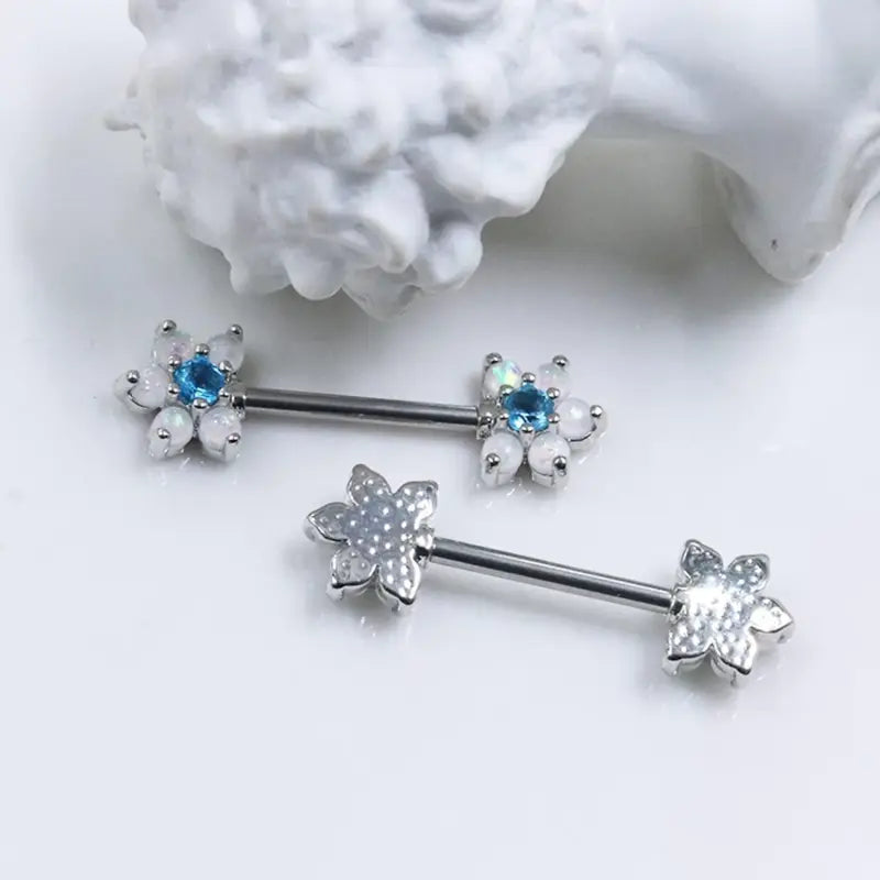 14G Opal Flower Nipple Barbell – Women’s Piercing Jewelry