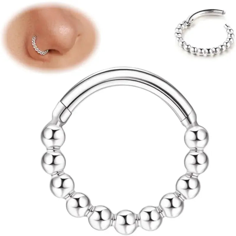 16G Titanium Nose Ring Hoop – G23 Hinged Bead