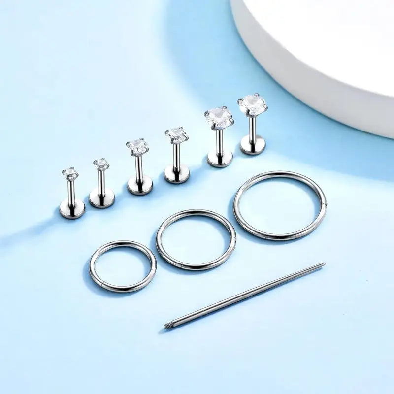 16G/18G Lip & Nose Studs with Hoops – Hypoallergenic Set