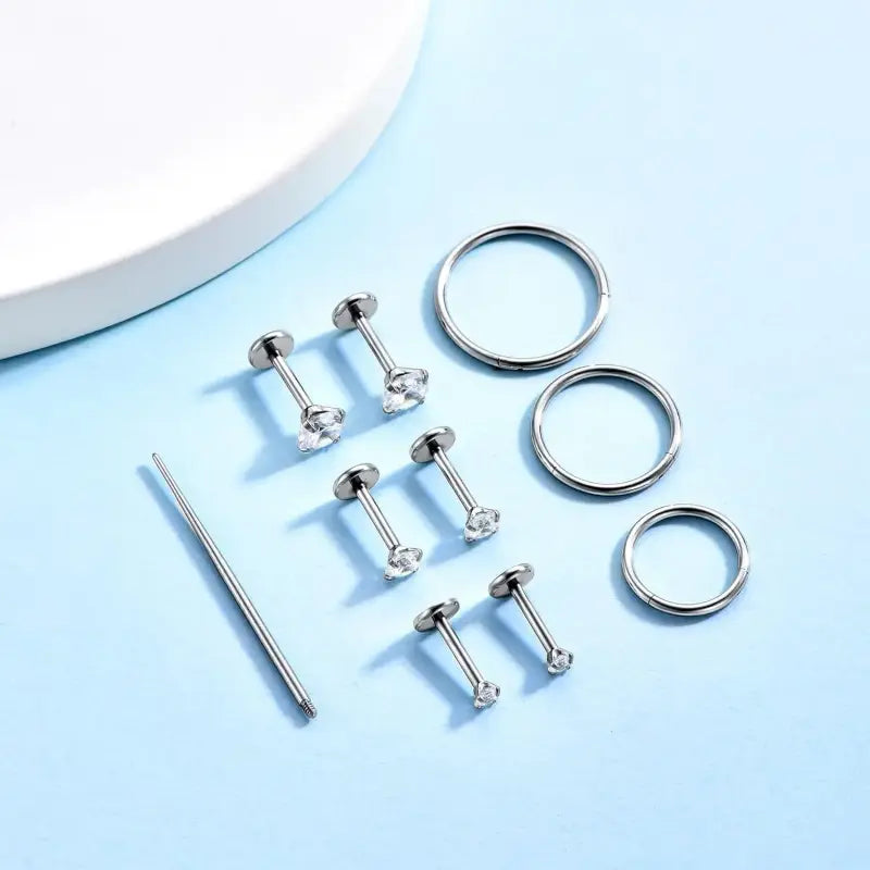 16G/18G Lip & Nose Studs with Hoops – Hypoallergenic Set