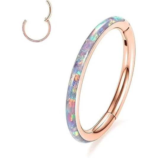 Rose Gold with Purple Opal Septum Hoop Nose Ring