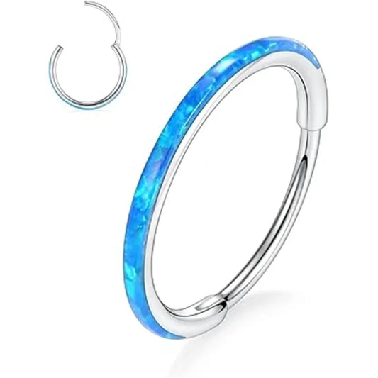 Silver with Blue Opal Septum Hoop Nose Ring