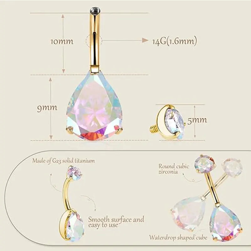 Titanium 10mm Drop Shaped 14G Belly Button Bar