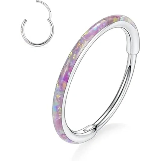 Silver with Pink Opal Septum Hoop Nose Ring