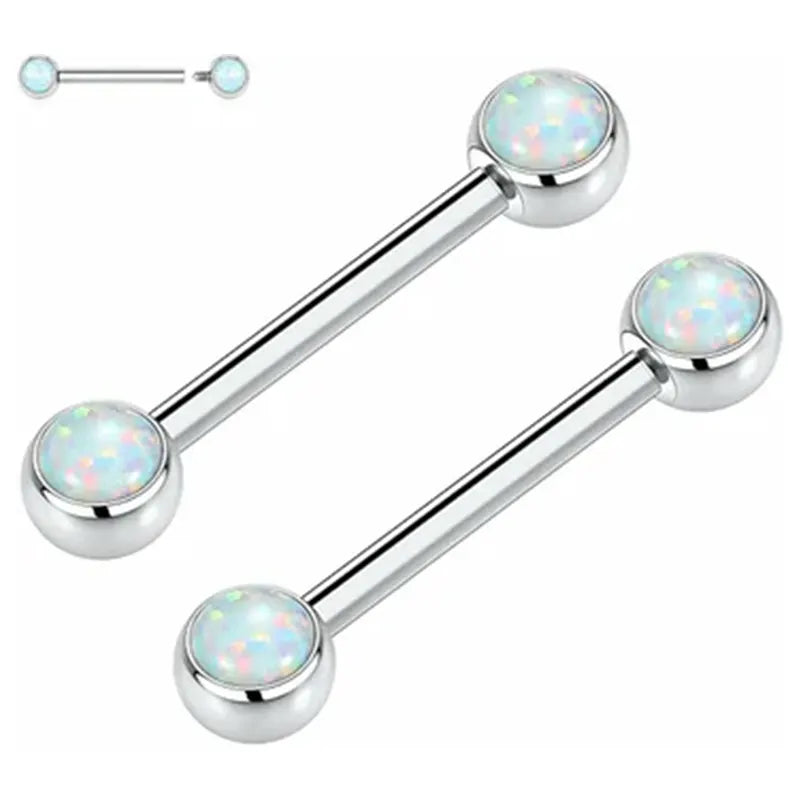 Minimalist Blue Opal Titanium Nipple Jewelry Set