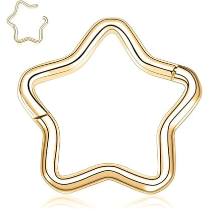 Black Star Hoop Earring – Seamless 316L Steel Hinge Ring