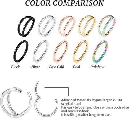 2 Pcs Black Single&Double Hoop Nose Rings