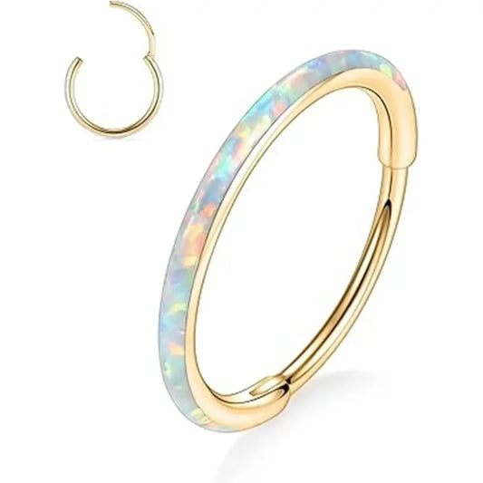 Gold with White Opal Septum Hoop Nose Ring