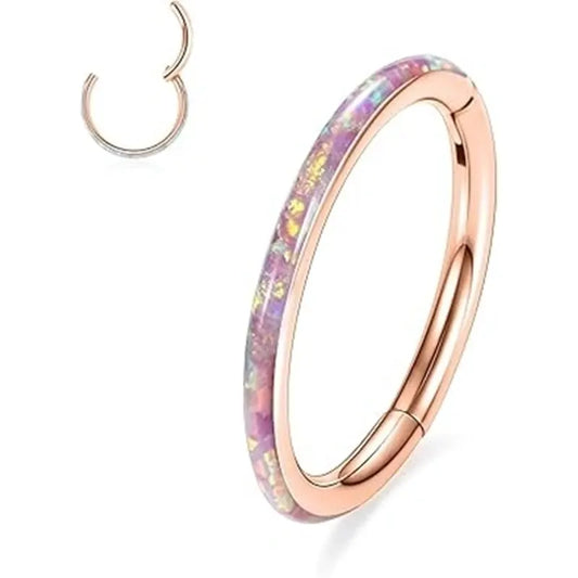 Rose Gold with Pink Opal Septum Hoop Nose Ring