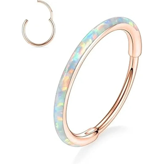 Rose Gold with White Opal Septum Hoop Nose Ring