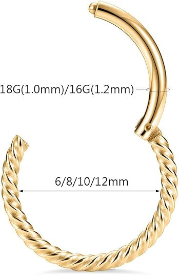 Gold Twisted Nose Seamless Hoop Rings