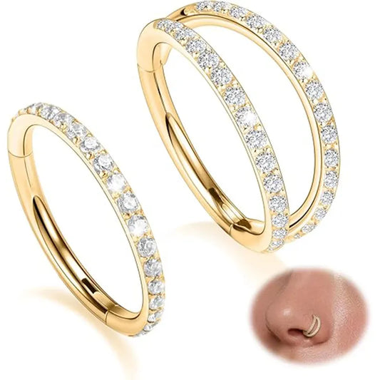 Gold Single CZ+Double CZ Nose Rings Set