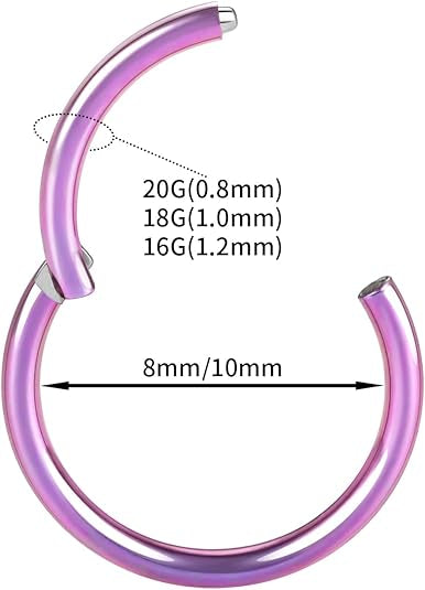 Purple 16G 18G 20G Seamless Hinged Nose Ring