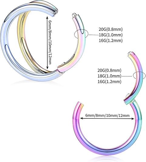 2 Pcs Rainbow Nose Rings Single + Double Rings Set