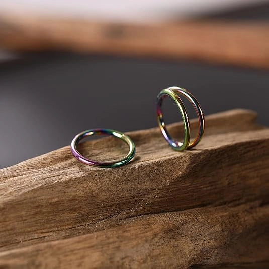 2 Pcs Rainbow Nose Rings Single + Double Rings Set
