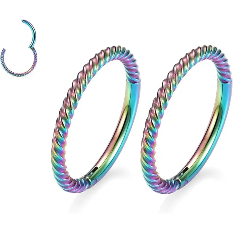 2 Pcs Rainbow Twisted Nose Seamless Hoop Rings