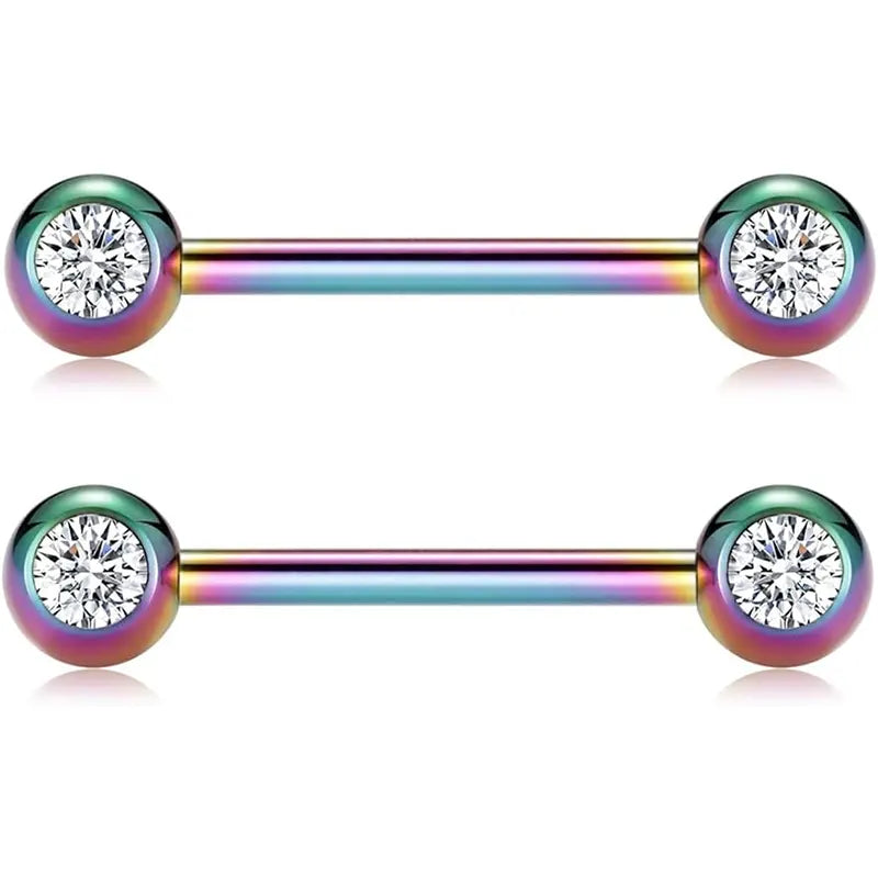 Colorful & White CZ Stainless Steel Nipple Barbell