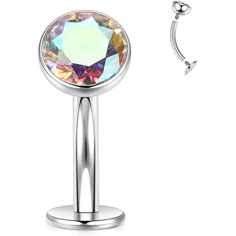 G23 Round Flat Bottom Belly Button Nail 1.6*10*5 Silver White AB Zircon