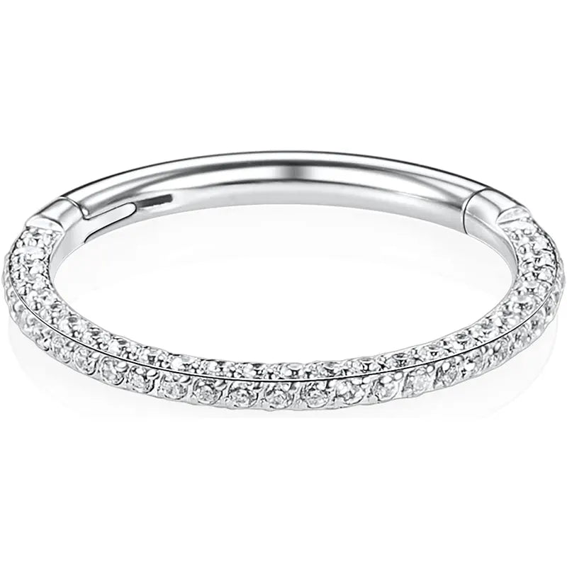 16G Silver Surgical Steel Band CZ Hoop Cartilage Earrings