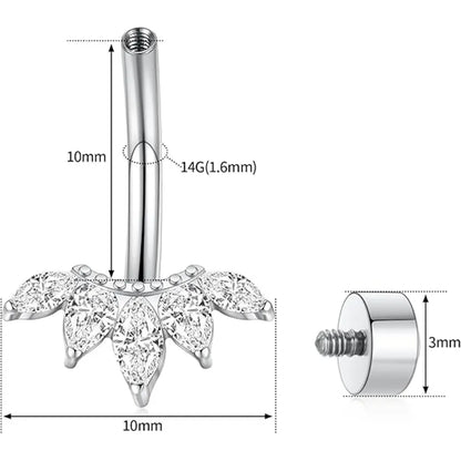 G23 10mm Silver Inlaid Transparent Zirconia Navel Stud