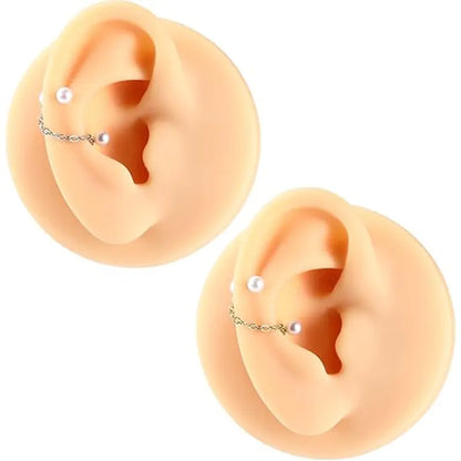 316L Cartilage Nail Single Chain Double Rod 1.2*8*4*4 Golden White Pearl