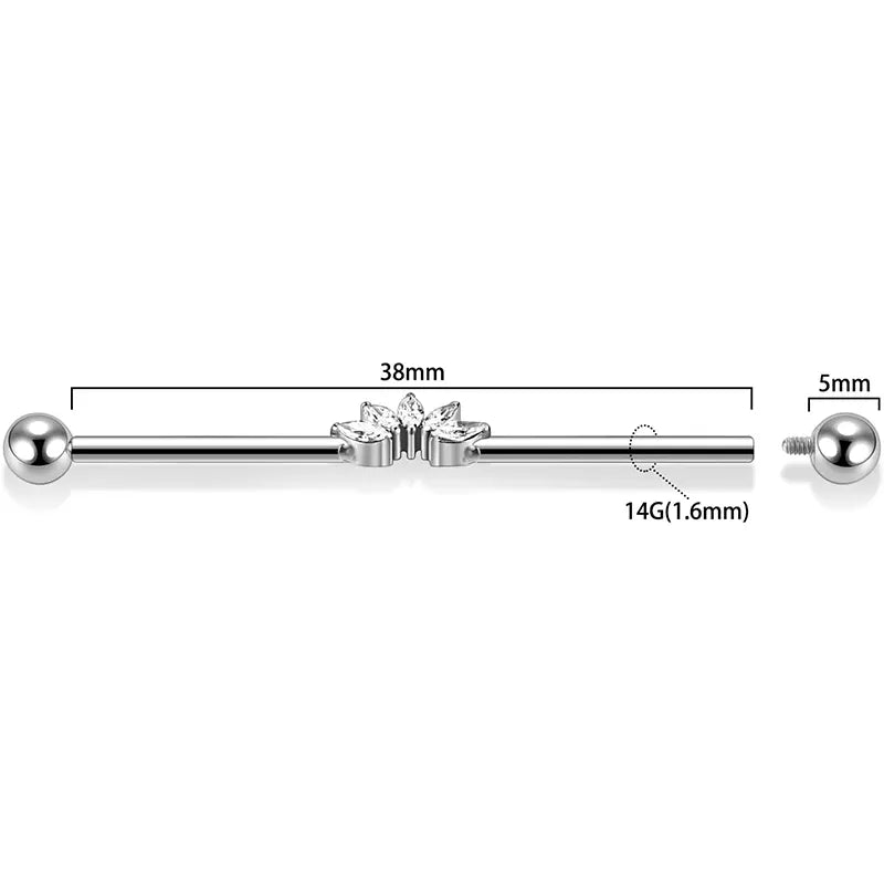 316L Five Horse Eyes White Zircon Silver Industrial Rod 1.6*38*5*5