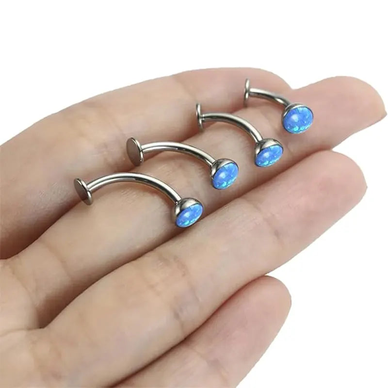 G23 Round Flat Bottom Belly Button Nail 1.6*10*5 Silver Blue Opal