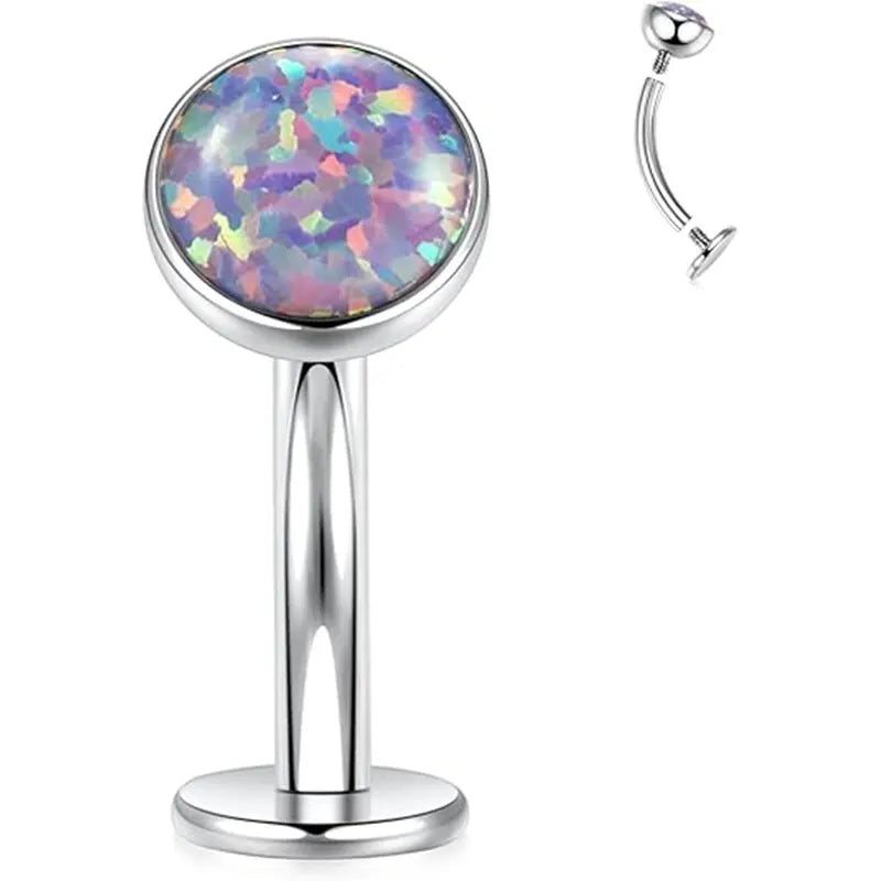 G23 Silver Round Flat-bottom Purple Opal Navel Nail 1.6*10*5