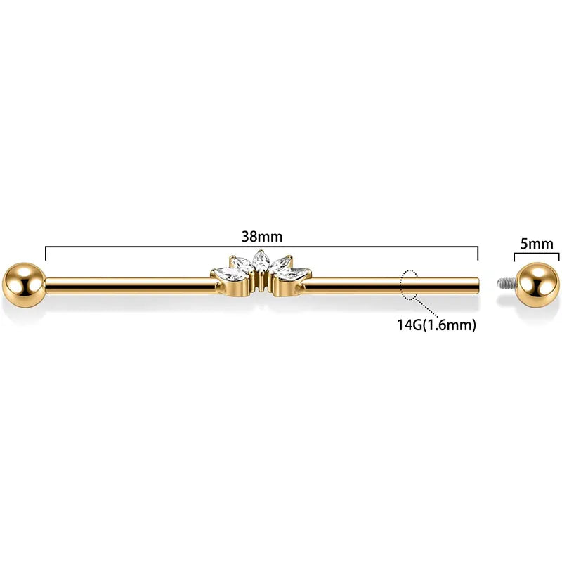 316L Five Horse Eyes White Zircon Gold Industrial Rod 1.6*38*5*5