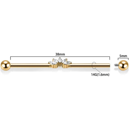 316L Five Horse Eyes White Zircon Gold Industrial Rod 1.6*38*5*5