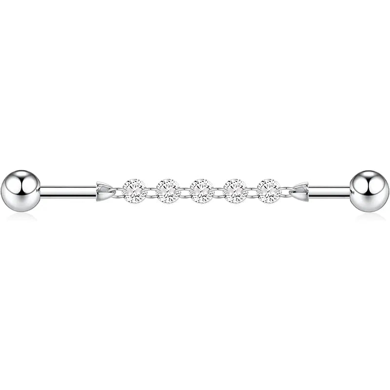 G23 Industrial Pole Chain 1.6*38*5*5 Silver White Zircon