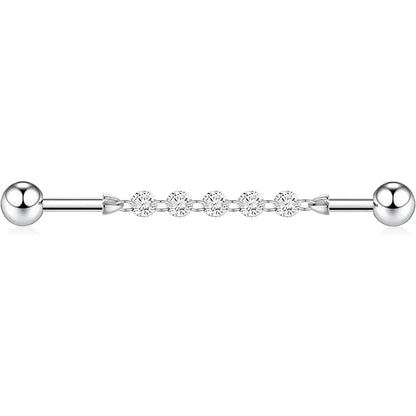 G23 Industrial Pole Chain 1.6*38*5*5 Silver White Zircon