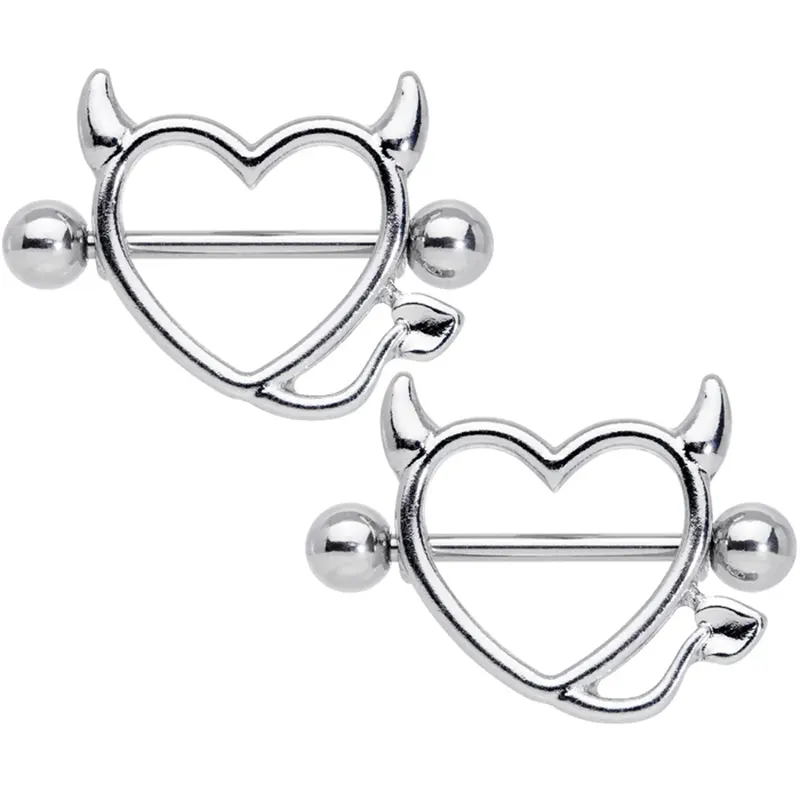 14G 5/8" Valentine Devil Heart Nipple ring Set