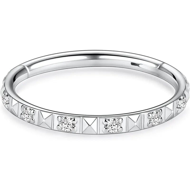 16G Silver Surgical Steel Zirconia and Pyramid Hoop Earrings