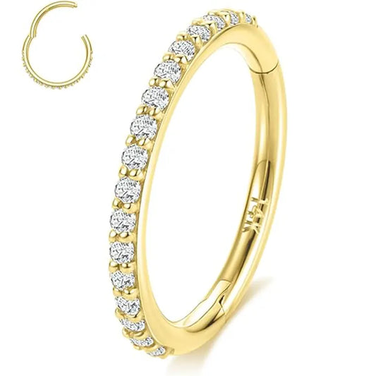 14K Pure Gold Split Ring with White Zirconia on the Side 1.2*8