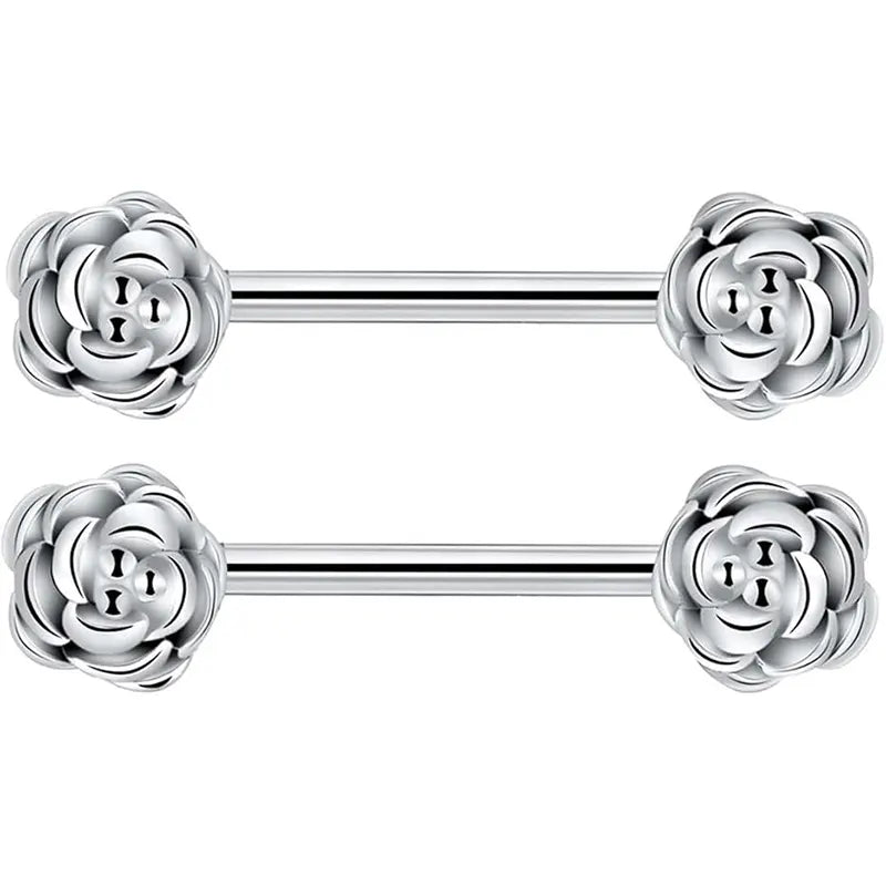 Single 14G Nipple Piercing Ring, Medical Steel Flower