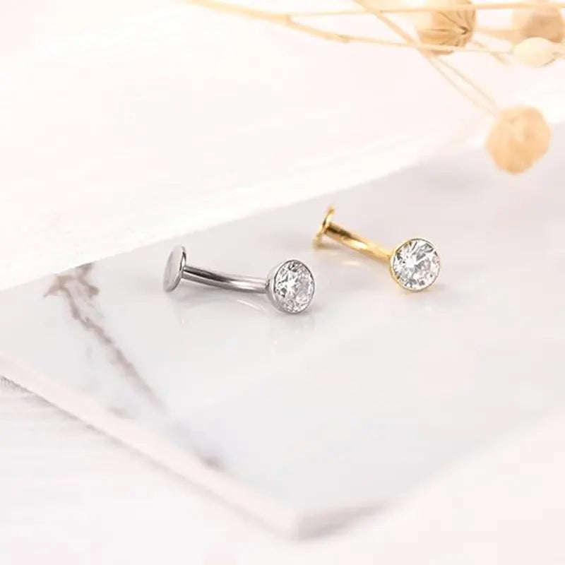 G23 Silver Round Flat Bottom Transparent Zircon Navel Nail Nail 1.6*10*5