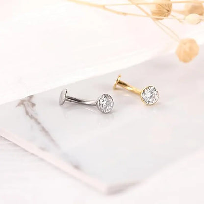 G23 Silver Round Flat Bottom Transparent Zircon Navel Nail Nail 1.6*10*5