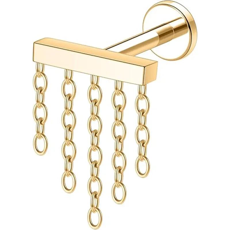 G23 Crossbar 5 Chain Nose Studs 1.2*6 Gold
