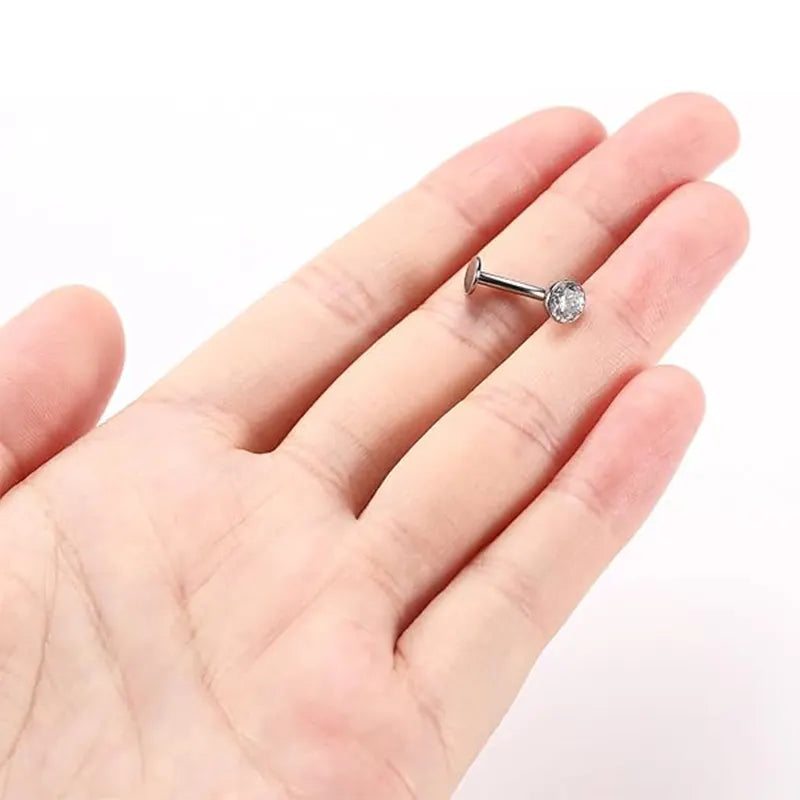 G23 Silver Round Flat Bottom Transparent Zircon Navel Nail Nail 1.6*10*5