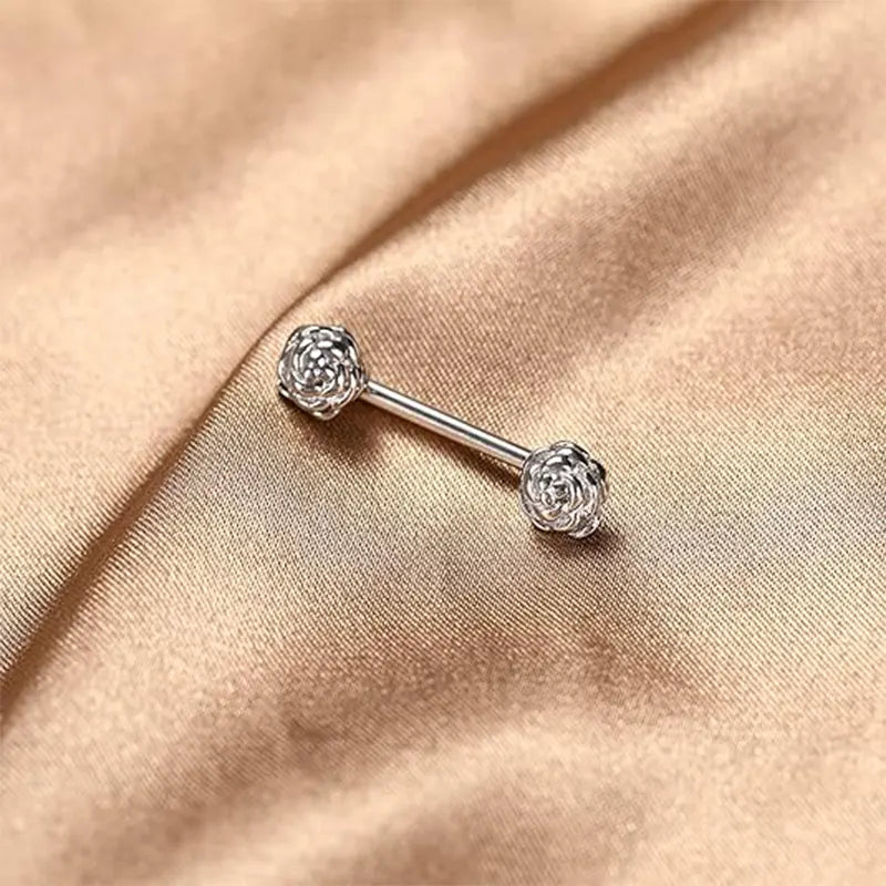 Single 14G Nipple Piercing Ring, Medical Steel Flower 1