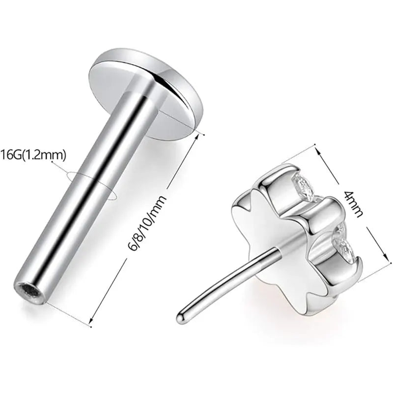 G23 Pin Model Silver Center Auburn 6 Zirconia Petal Lip Stud 1.2*8