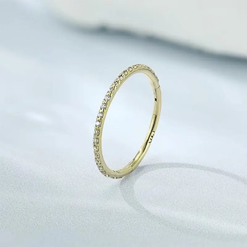 14K Pure Gold Split Ring with White Zirconia on the Side 1.2*8