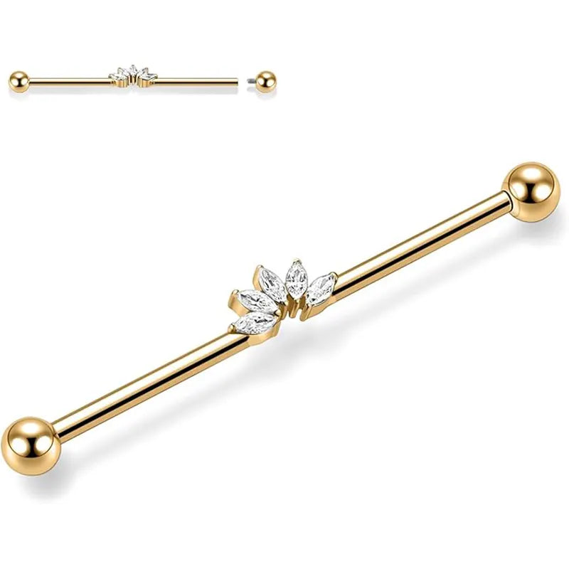 316L Five Horse Eyes White Zircon Gold Industrial Rod 1.6*38*5*5