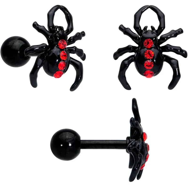 16G & 20G Red Spider Halloween Cartilage Labret Nose Ring Set